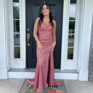 Rose-Mauve Sparkle Prom Dress with Thigh Slit